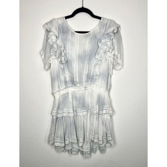 Like New LoveShackFancy Silk Chiffon Natasha Mini Dress in Baby Blue Hand Dye - Picture 3 of 10